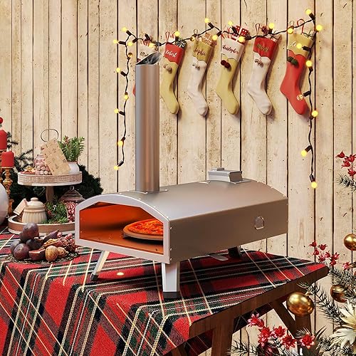 YTIAHOME - Horno de pizza de 12 pulgadas, multicombustible para exteriores, con termómetro giratorio e integrado, máquina de pizza de combustible