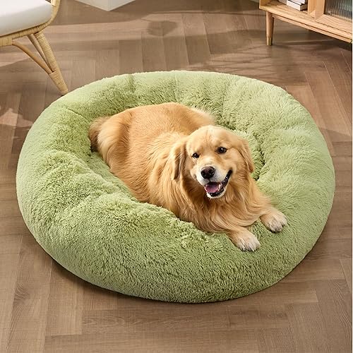 Vista 339 de Bedsure - Cama relajante para perros medianos, lavable, tipo dona, cama para gato, antideslizante, redonda, afelpada, mullida, de piel sintética