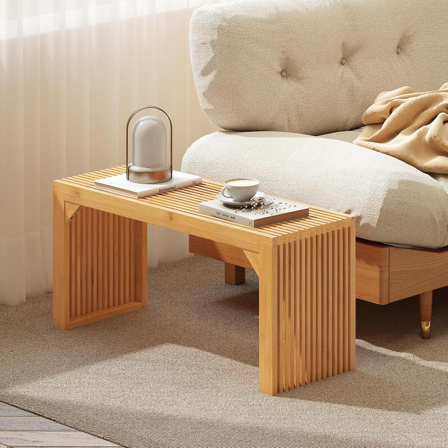 Giantex Bamboo Dining Bench, 90CM Long Entryway Bench, Indoor Outdoor Solid Wood Bench, Farmhouse Modern Seating Furniture for Dining Living Room Kitchen Bedroom Bathroom Hallway Front Door End of Bed