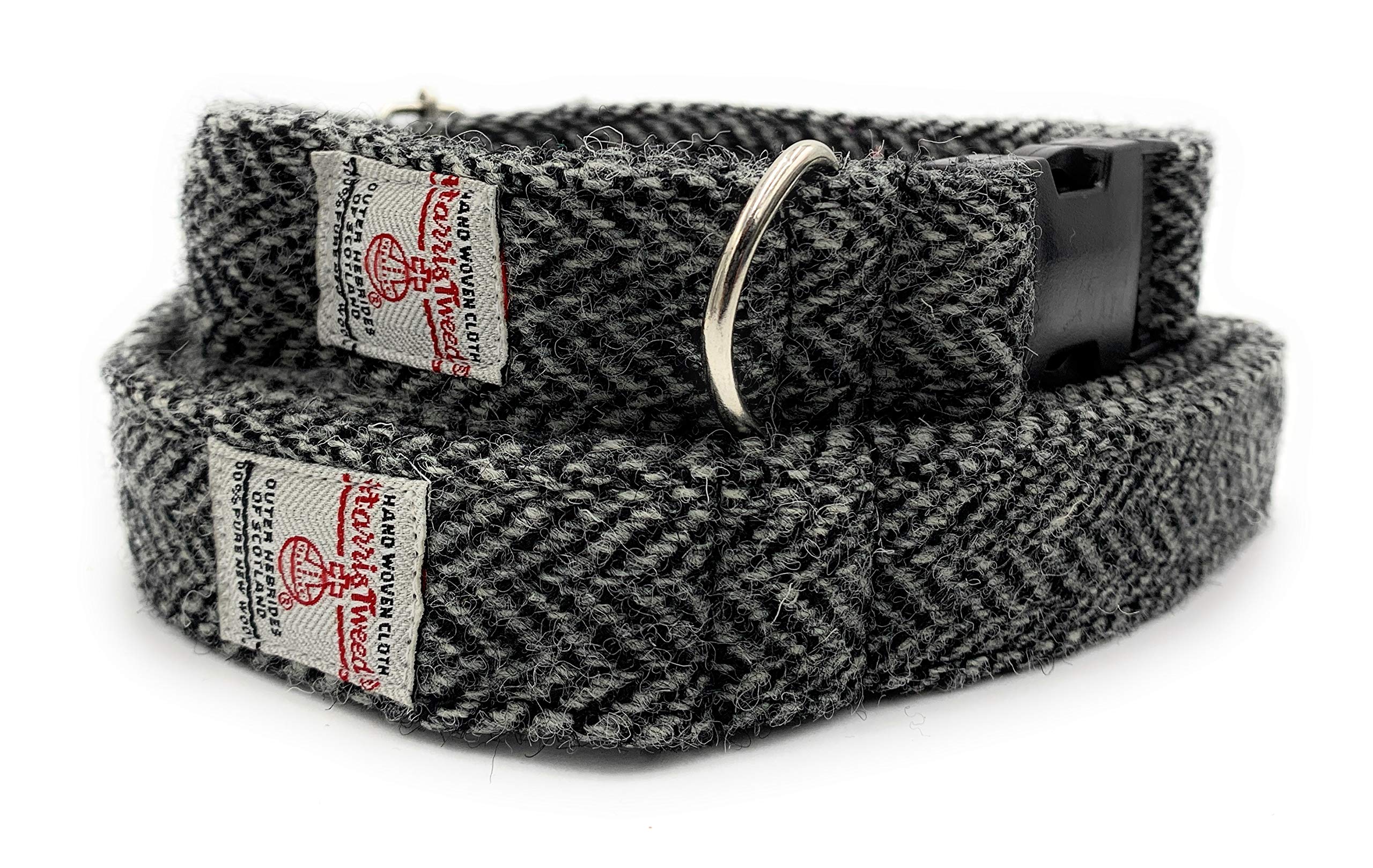 Harris Tweed Dog Collar And Lead Set Handmade (Grey Herringbone, S) — image 1