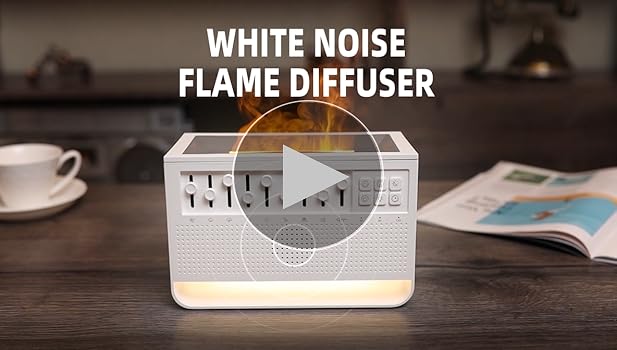 White Noise Sound Aroma Luchtbevochtiger - Etherische Olie Diffusers voor Thuis, Luidspreker, om te slapen, Woonkamer, 8 Witte Geluidseffect & Simulatie Vlam