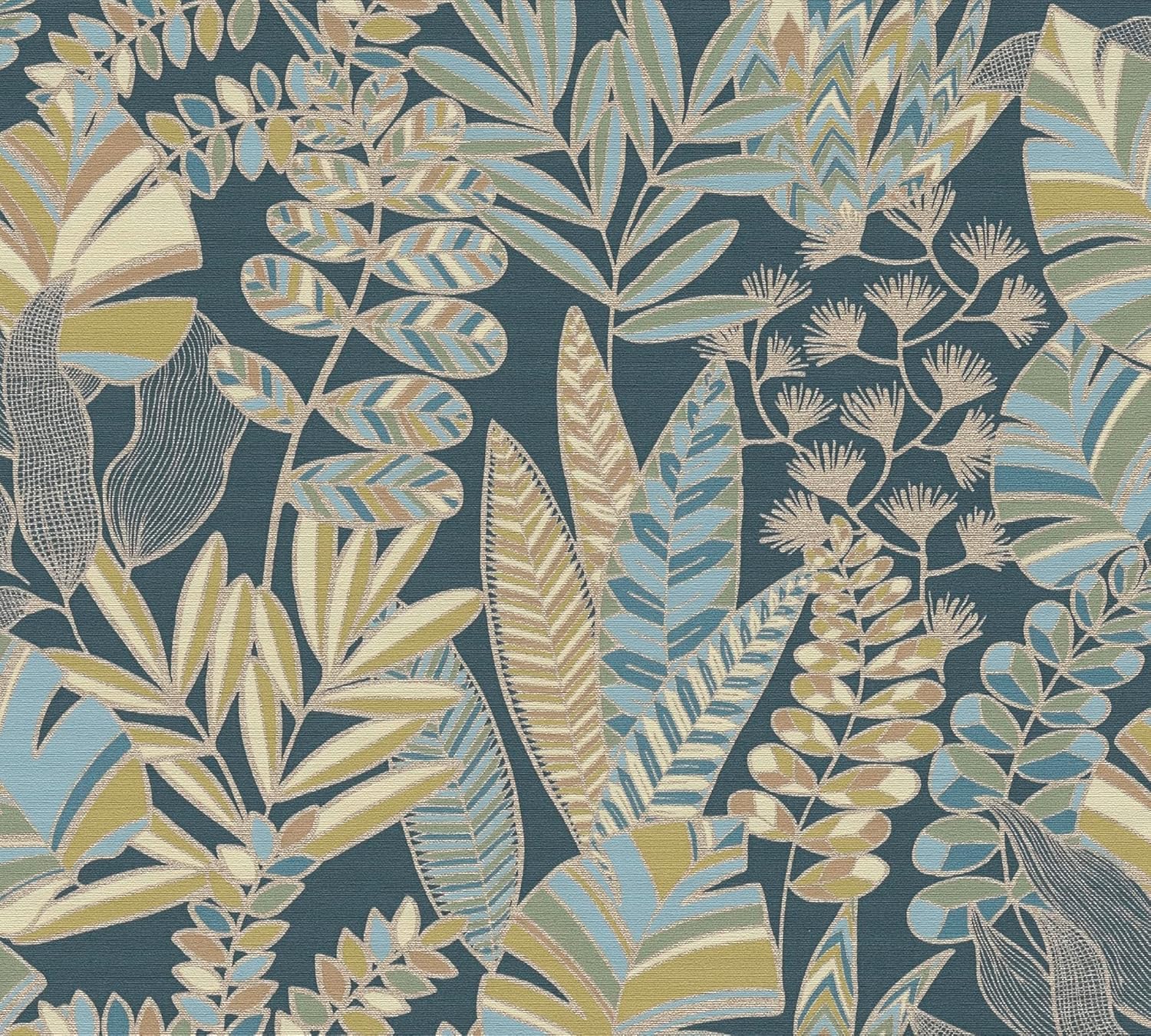 A.S. Création Wallpaper Tropical Design - Blue, Grey, Gold - Flower Wallpaper 395.99in x 20.87in Made in Germany - 390955