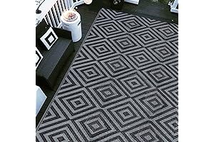 Reversible Patio Mats Outdoor 9x18 Rug - Diamond Black & Grey for RV, Patio, Backyard