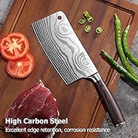 Vista 3 de Cuchillo PAUDIN, cuchillo de carnicero ultra afilado de 7 pulgadas, cuchillo de carnicero de acero inoxidable de alto carbono con mango de madera