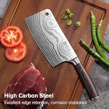 PAUDIN Cleaver Knife, Ultra Sharp Meat Cleaver 7 Inch, High Carbon Stainless Steel Butcher Knife with Wooden Handle, Chinese Cleaver for Meat Cutting Vegetable Slicing