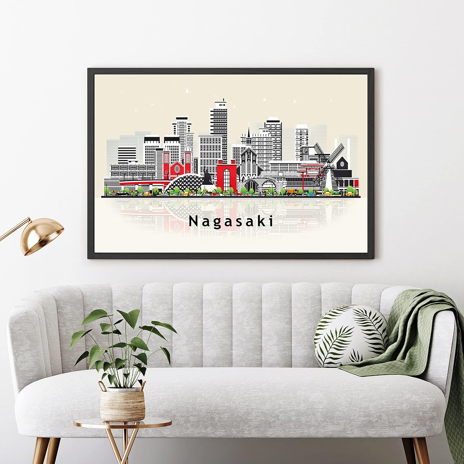 Pera Print Nagasaki Poster, Japan Illustration Skyline City Poster, Modern Skyline Nagasaki Poster, Cityscape and Landmark Print, Home-Office Wall Art Decoration - 12x18 Inches