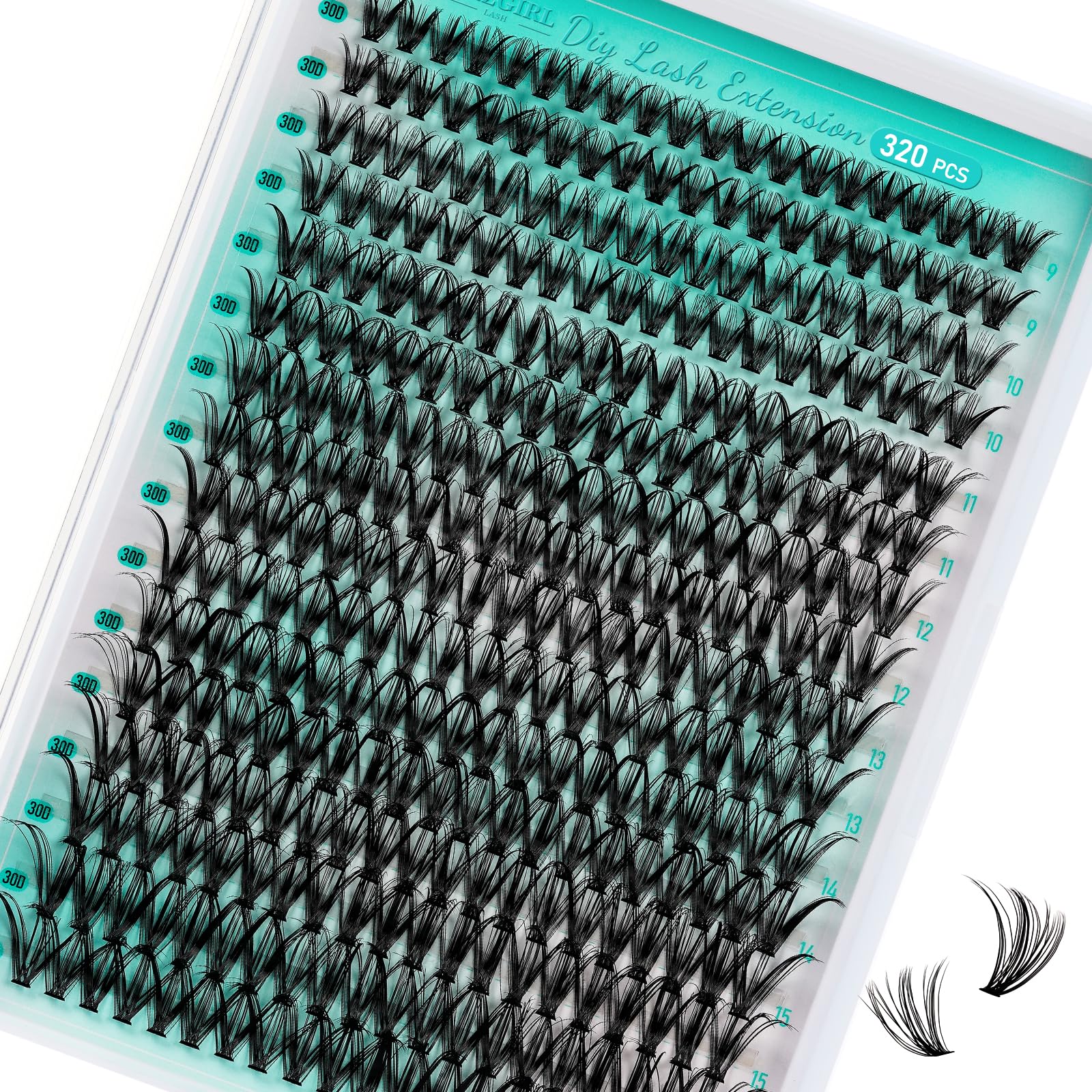 AMZGIRL LASH Ciglia individuali 320Pcs 30D Extension ciglia morbide, ciglia individuali DIY Eyelash Extension Ciglia a grappolo per l'applicazione a casa