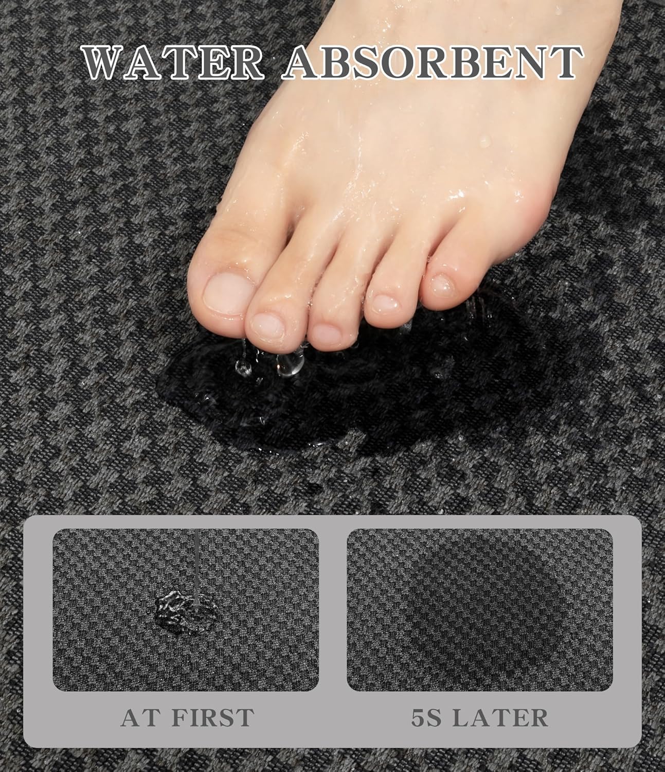 YIHOUSE Bathroom Rugs, Ultra Thin Bath Mat, Set of 5, Non-Slip, Quick Dry Absorbent, Machine Washable Bath Mat Set for Bathroom Floor, Dark Gray - Image 6