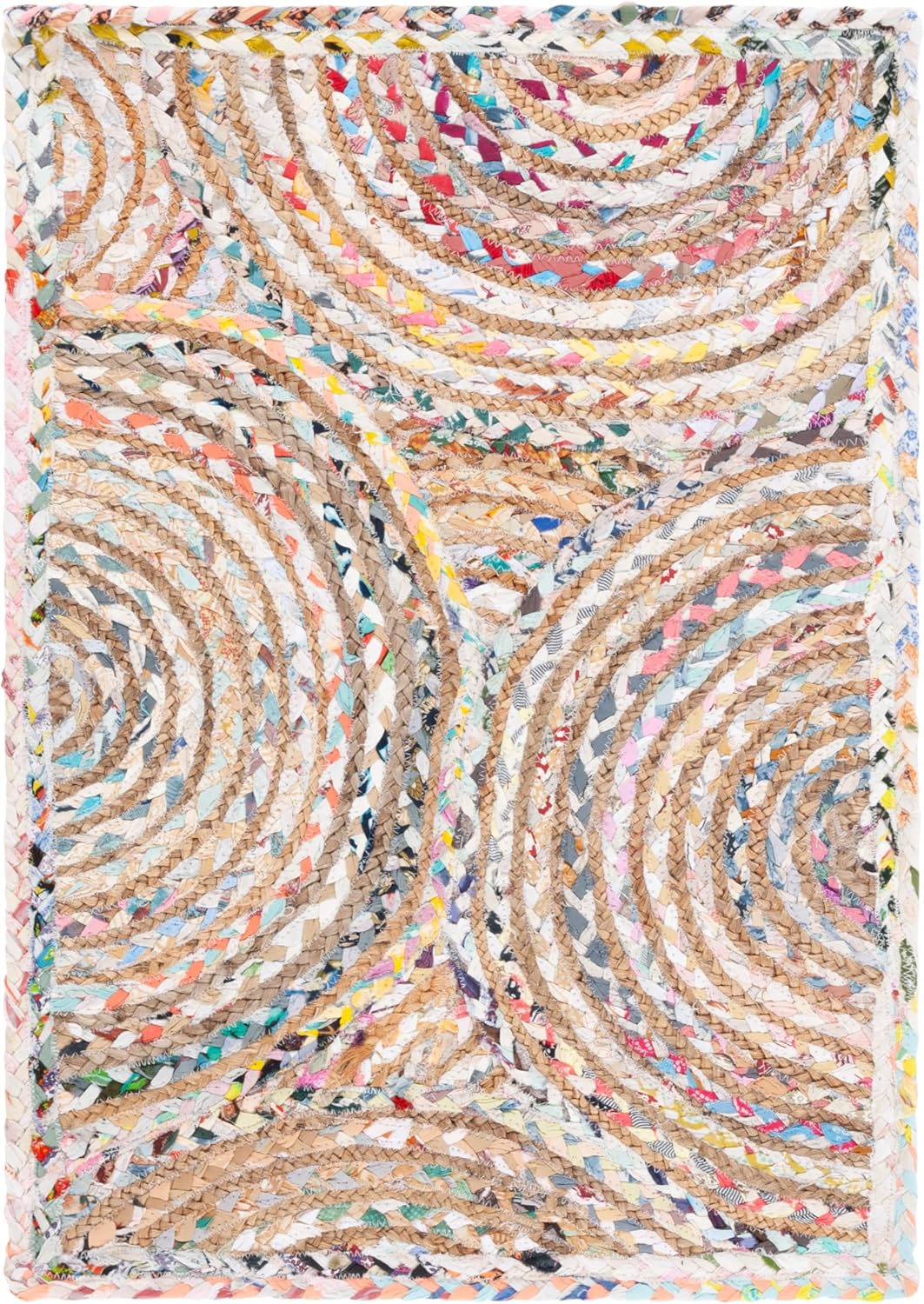 SAFAVIEH Cape Cod Collection Accent Rug - 2' x 3', Beige & Multi, Handmade Boho Braided Circles Jute & Cotton, Ideal for High Traffic Areas in Entryway, Living Room, Bedroom (CAP203B)