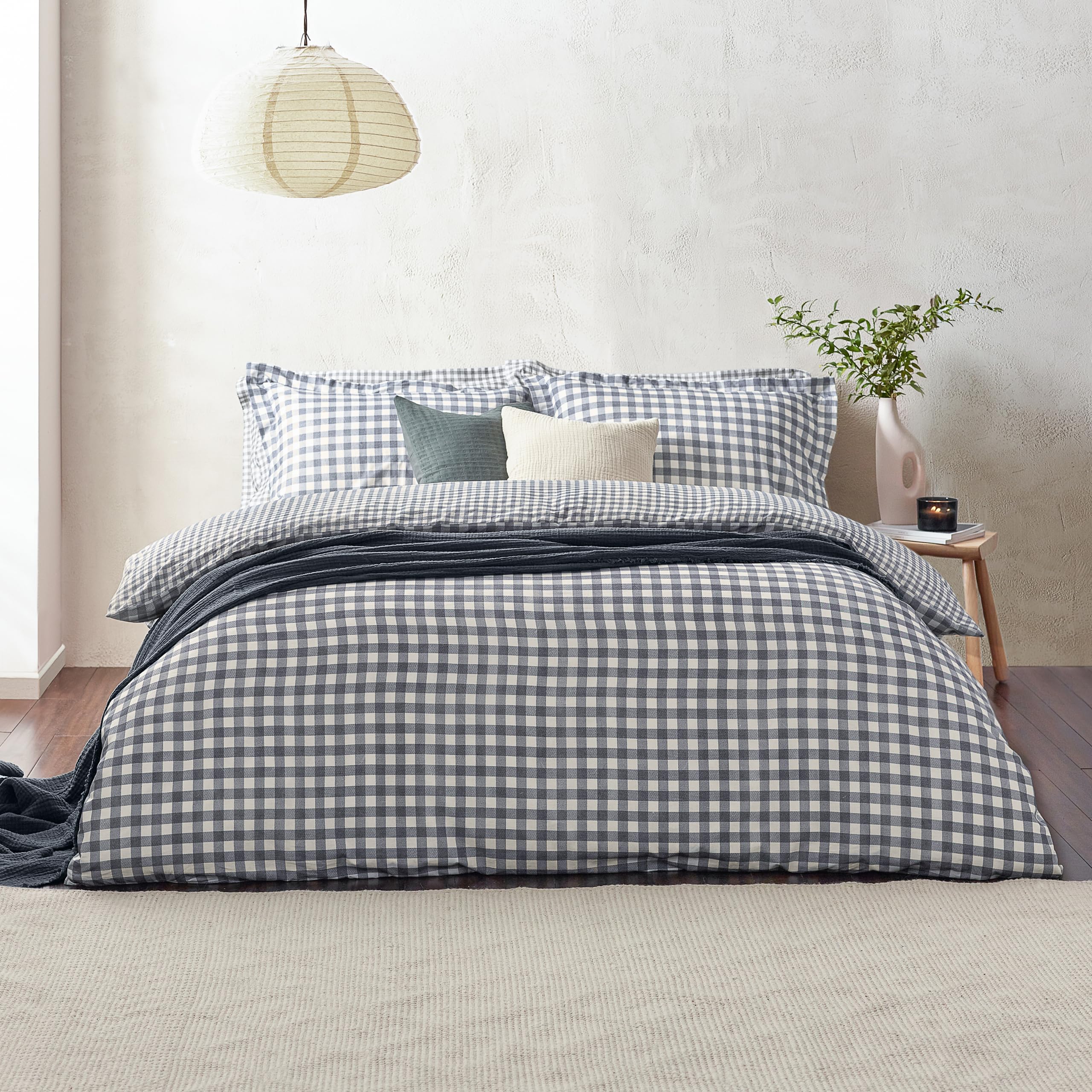 Yard Barton Gingham Check Reversible Duvet Cover Set - Navy - Double