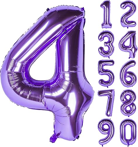 Miniatura 11 de Globos de dígitos de número morado de 40 pulgadas de papel de aluminio con helio para fiesta de cumpleaños (Morado 7) Púrpura 7,Arco iris oscuro