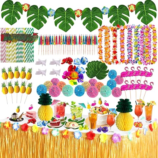 Hawaïenne Table Jupe, 275*75cm Hawaiian Hibiscus Herbe Jupe