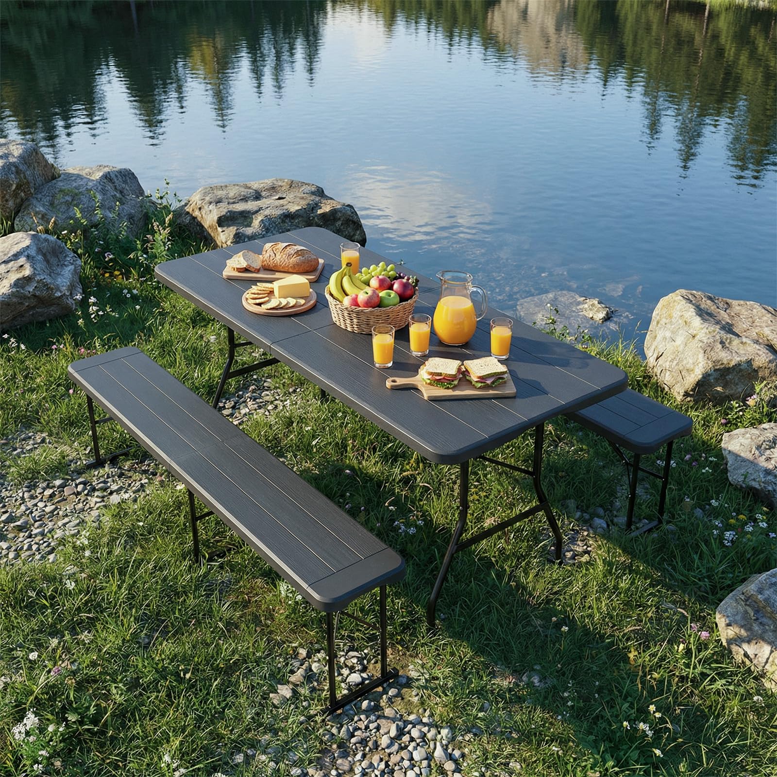 2 pcs Panchine da Birra Pieghevoli 180 cm, Panche Pieghevoli Birreria con maniglia, Panchina da Campeggio in plastica HDPE, Panchina da Giardino per campeggio feste da giardino, Ottica in Legno
