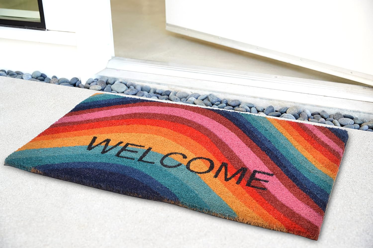 WALBROOK Rainbow Doormat - Coco Coir Front Door Mat, Welcome Mat, Porch Decor