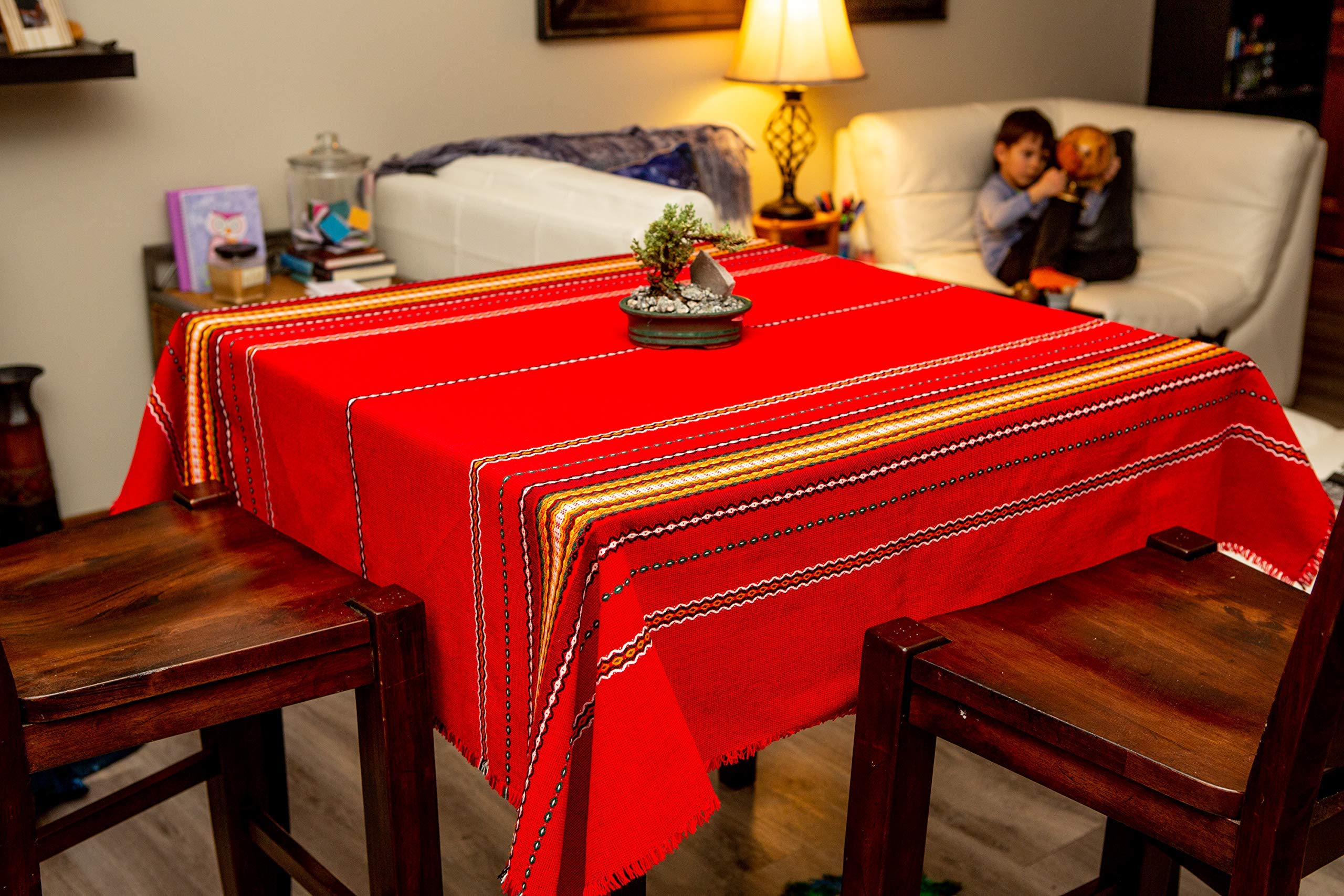 Modern Farmhouse Style Decor & Tablecloths | Square Tablecloth 55x55 inch | Home & Office Decoration | Living Room, Kitchen, Coffee & Dining Table Cloth - Red, Green, Beige, White (55'' x 55'', Red)