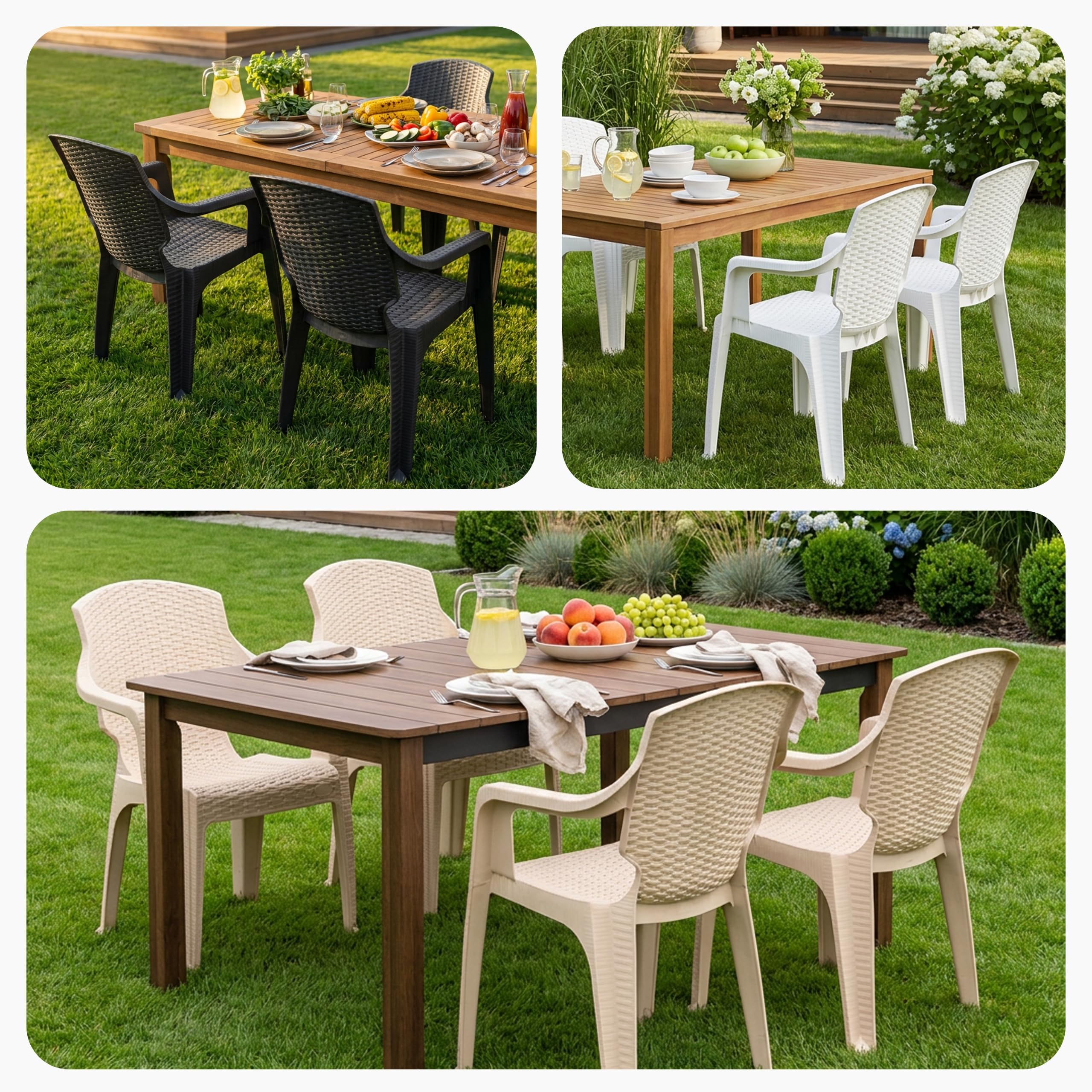 Garronda Lot de 4 Chaises de Jardin Extérieur Empilables Anthracite GD-0254 | Fauteuils Rotin Accoudoirs, Durable, Résistant aux UV, Intempéries, Mobilier de Balcon, Terrasse, Camping et Restaurant