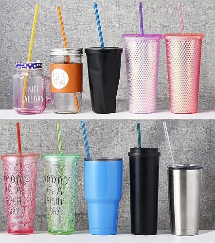 Miniatura 4 de ALINK Paquete de 12 popotes reutilizables de plástico morado transparente con purpurina, 11 pulgadas de largo con cepillo de limpieza