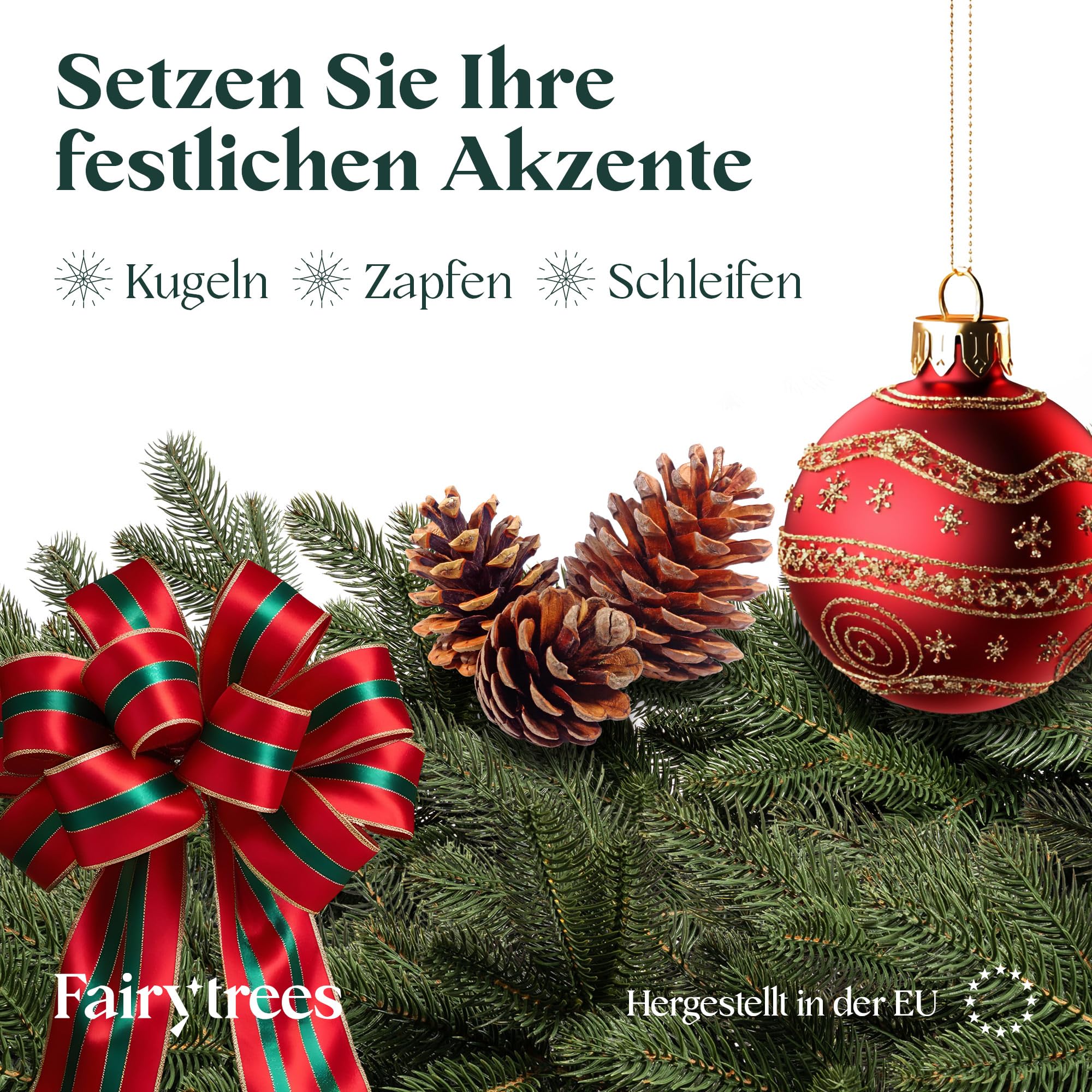FairyTrees Weihnachtskranz grün 55 cm Premium aus 100% Spritzguss | Hängender Adventskranz für Haustür, Fenster, Wand | Weihnachtskranz zum Aufhängen, künstlicher Adventskranz, Türkranz Weihnachten