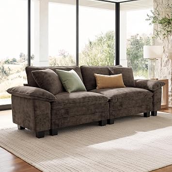 87.5" Loveseat Cloud Couch Modular Sofa Chenille Brown | Modern Grayish Brown, Modular Sectional Living Room Furniture Set, Sturdy Wood Frame, Oversized Wider Armrest and Deep Seat