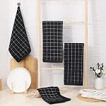 smiry 100% Cotton Terry Kitchen Towels, 4 Pack Ultra Soft and Absorbent Cleaning Dish Cloths, 13 x 28 inches Checkered Designed Non-fluffing Quick Drying Dish Towels and Tea Towels, Black