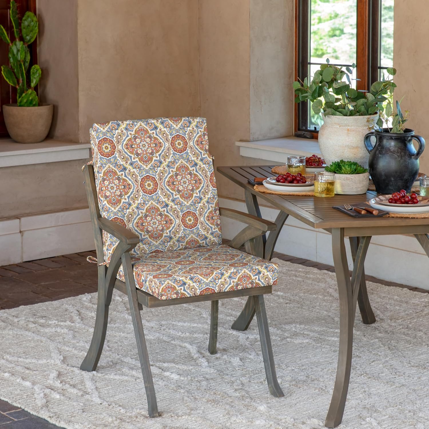 Arden Outdoor Patio Dining Chair Cushion, 20x44, Rain-Proof Seat Pad, Fade-Resistant Outdoor Cushion Global Vintage Medallion 1 Pack Global Vintage Medallion