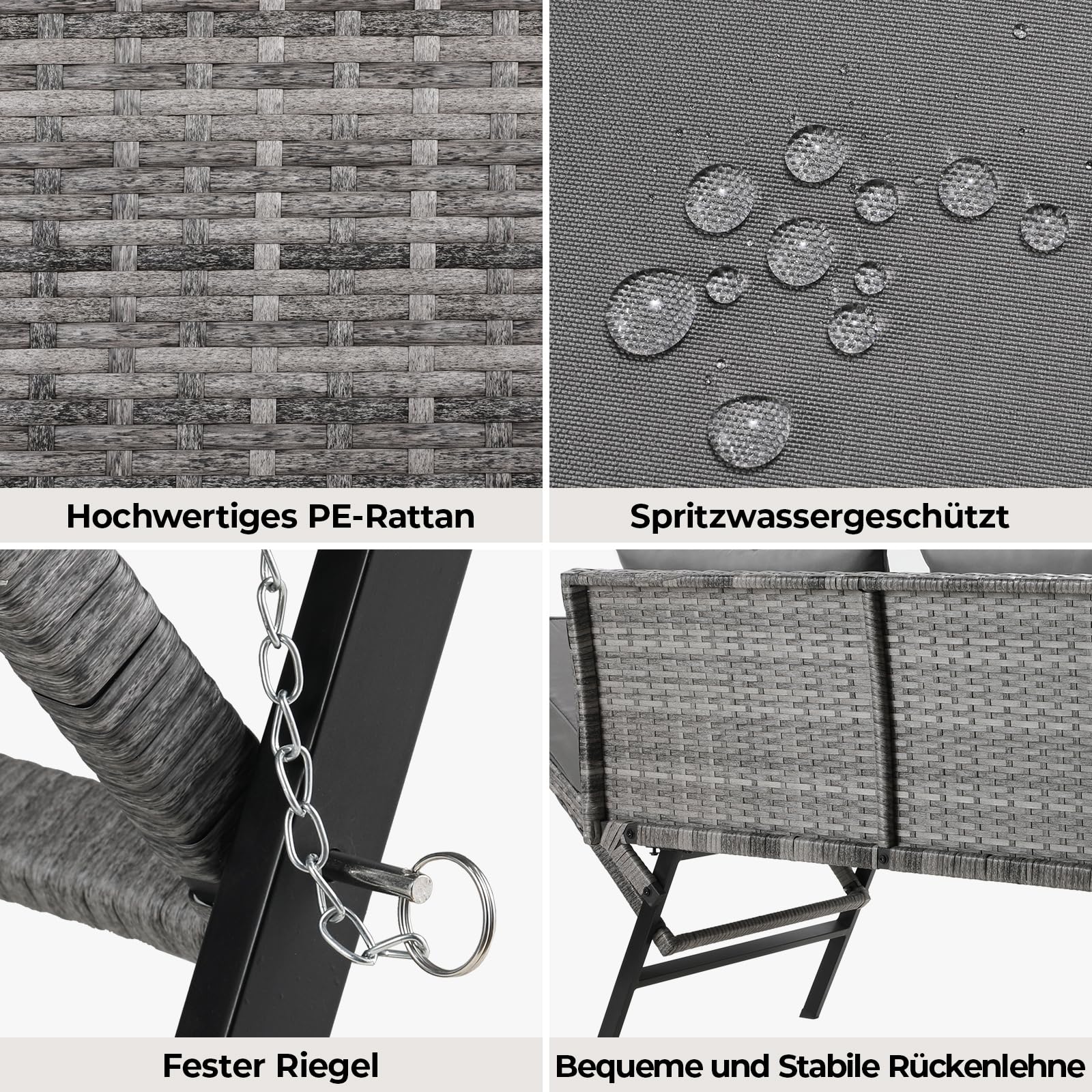 LIFERUN Rattan-Gartenbank Für Garten, Terrasse,Balkon,Poolbereich,Innenhof, Polyrattan,Loungesofa,Gartensofa,2-Sitzer,Verstellbare Armlehnen,Outdoor Sofa,Graues Rattan