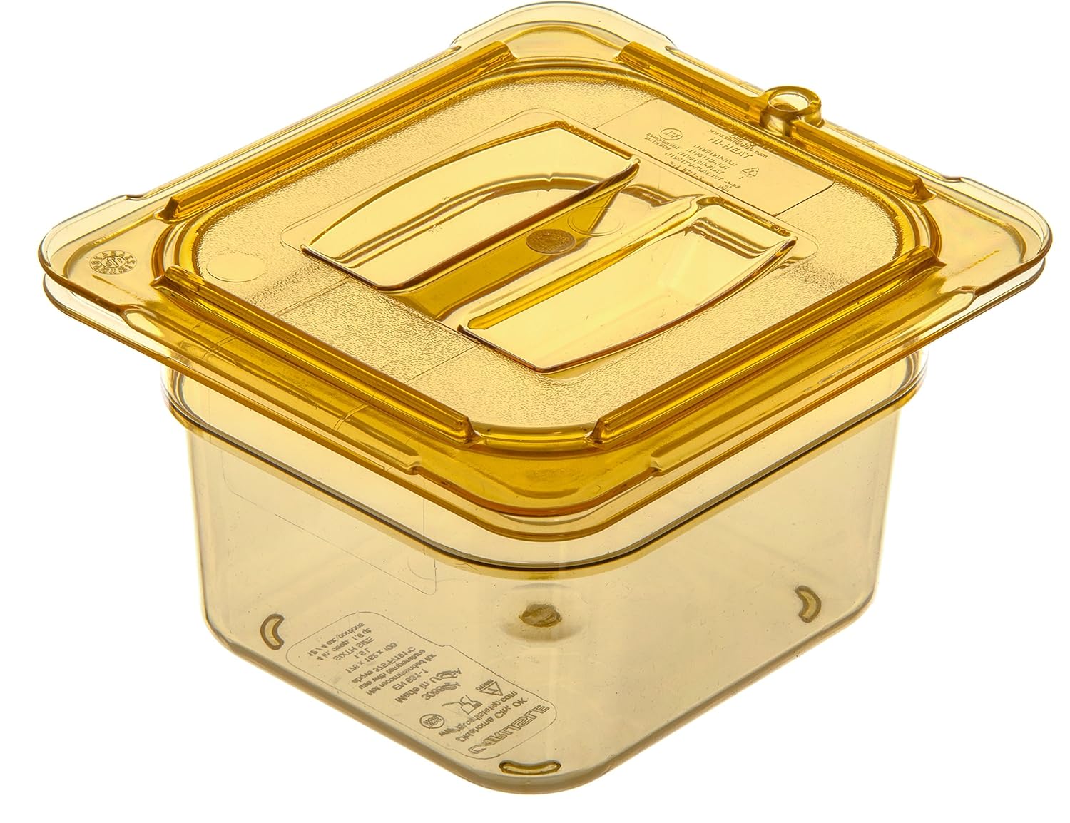 Carlisle FoodService Products 10510U13 TopNotch High Heat Universal Handled Lid, 6-3/4" x 6-3/8" x 7/8", Amber, For One-Sixth Size Food Pan (Case of 6)