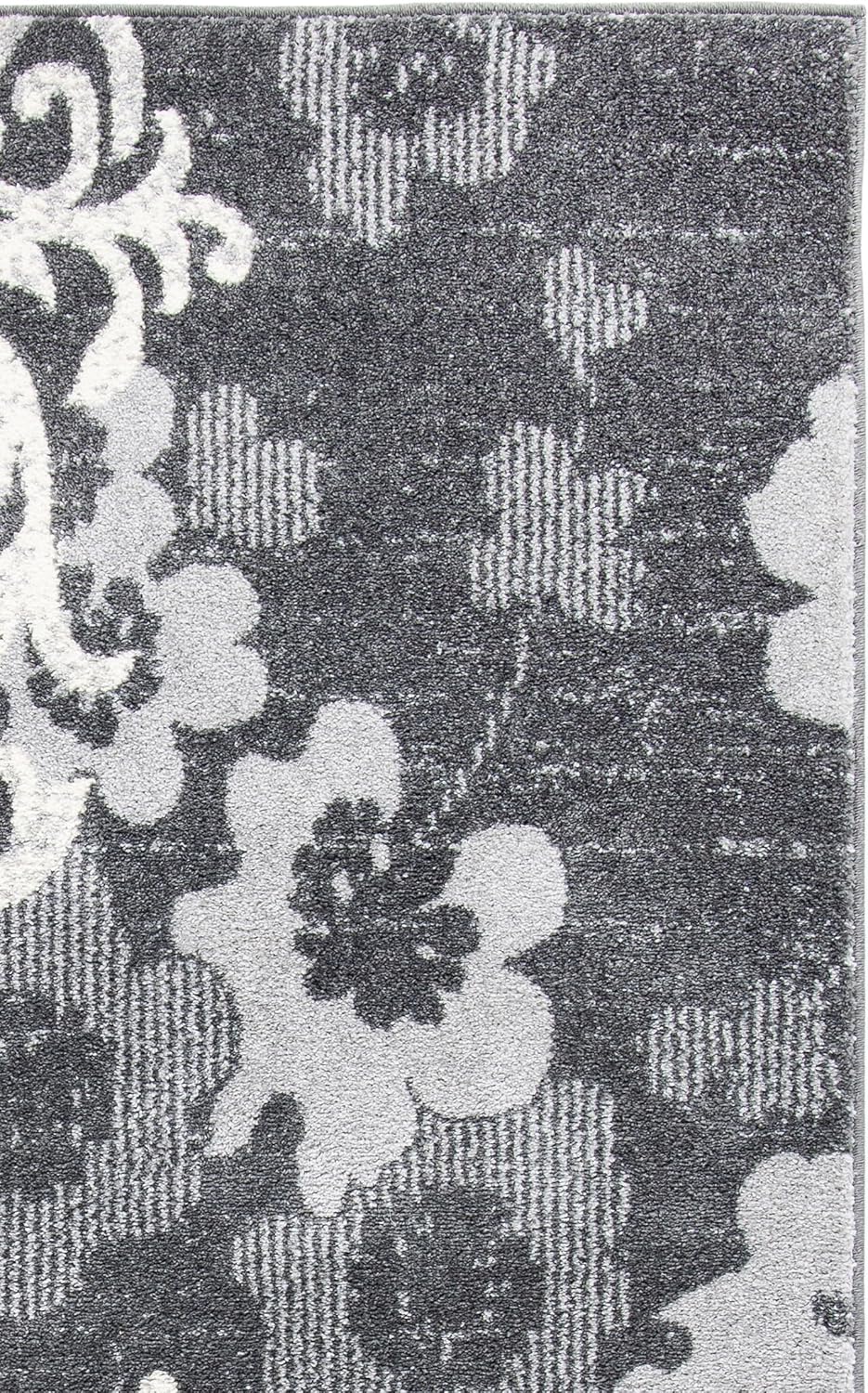 SAFAVIEH Adirondack Collection Runner Rug - 2'6" x 6' Runner, Charcoal & Ivory, Floral Glam Damask Distressed Design, Ideal for High Traffic Areas in Living Room, Bedroom, Dining (ADR114H-26)