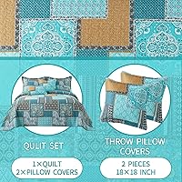 Vista 2 de VAPUTAR Juego de edredón de algodón tamaño Queen (90 x 98 pulgadas) + fundas de almohada a juego (20 x 27 pulgadas) + funda de almohada