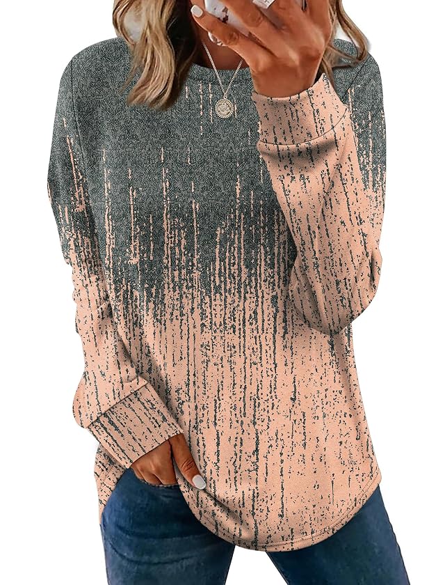 WIHOLL Sweatshirt for Women Crewneck Long Sleeve Shirts Curved Hem Lightweight Sweaters Fall Clothes 2025