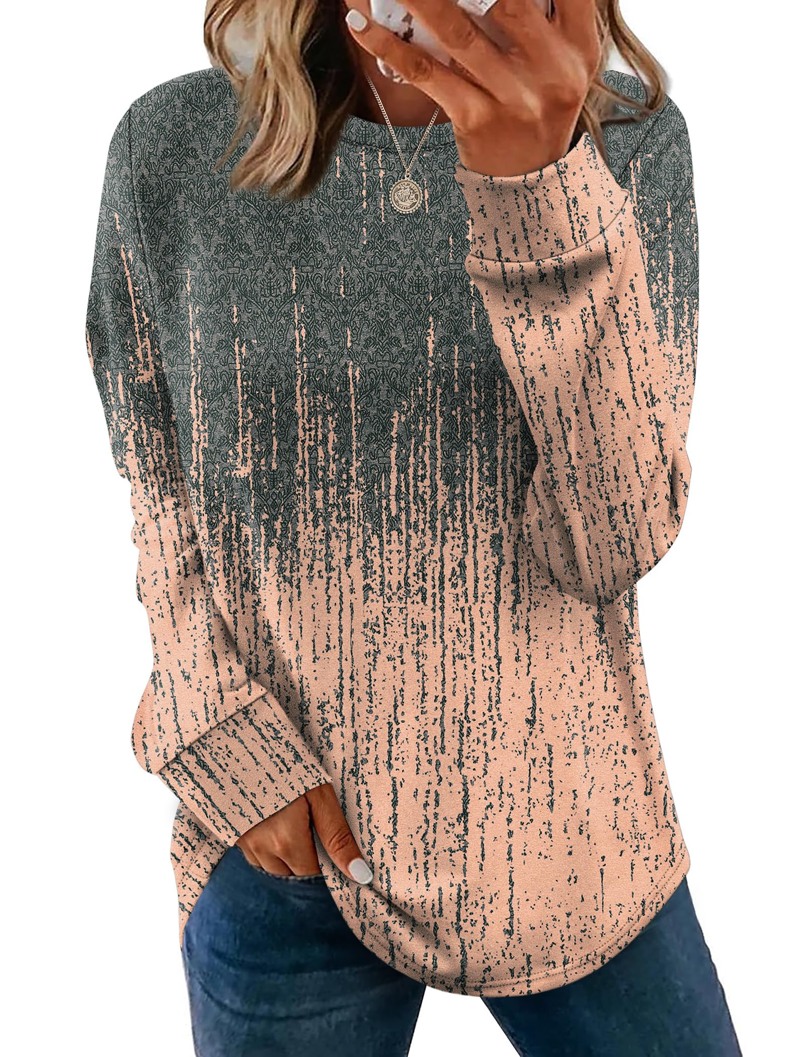 WIHOLL Sweatshirt for Women Crewneck Long Sleeve Shirts Curved Hem Lightweight Sweaters Fall Clothes 2025
