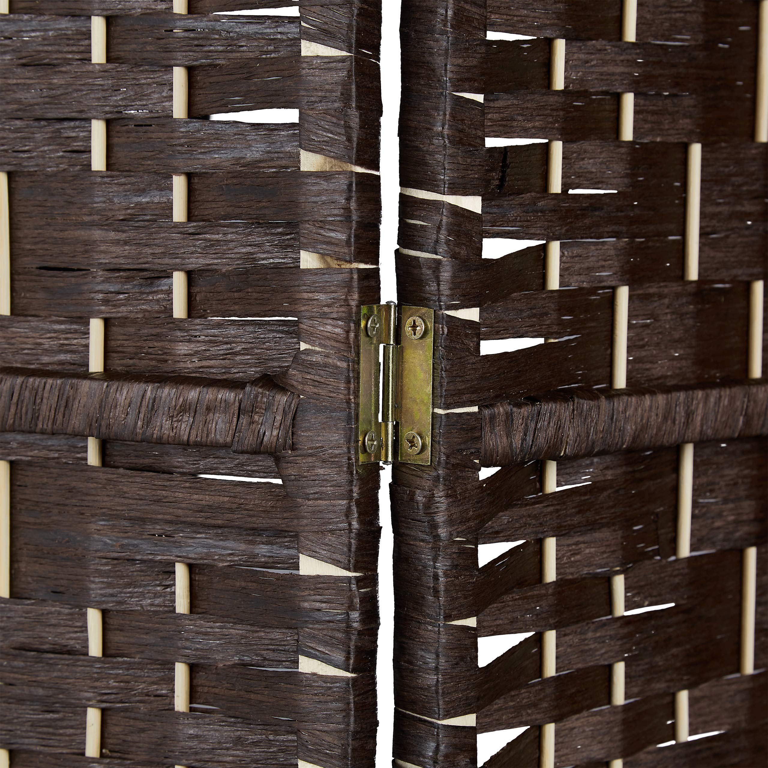 Relaxdays Biombo 4 Paneles, 170 x 160 cm, Separador Ambientes Plegable, Madera y Cuerda de Papel, Mampara en Marrón