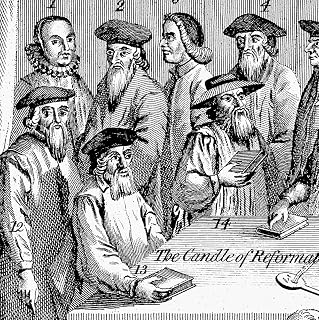 Protestant Reformation NThe Candle Of Reformation Is Lighted Detail Of An 18Th Century English Engraved Cartoon Depicting William Perkins (1) Jerome Of Prague (2) Martin Bucer (3) Peter Martyr (4) Jac