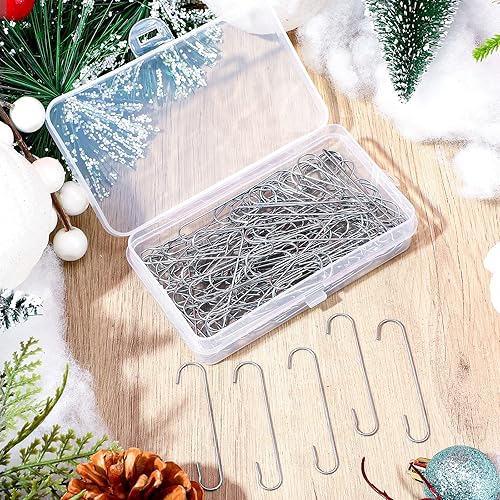 Miniatura 5 de Mixweer 120 ganchos de adorno en forma de C con caja de almacenamiento, ganchos colgantes de alambre de metal flexibles de 0.51 x 2.36 pulgadas para