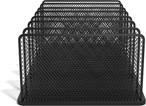 TRU RED Wire Mesh File Organizer, 7Compartment, Matte Black, 2Pack Desktop Sorter for Files, Folders & Mail