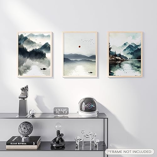 Miniatura 5 de EXCOOL CLUB Arte de pared de paisaje chino – Arte de pared de bosque brumoso de 12 x 16 pulgadas, imágenes de montaña brumosa, decoración de pared,