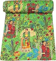 Vista 12 de Marubhumi Colcha de algodón puro Kantha con diseño tradicional indio de Farida (beige, individual (60 x 90 pulgadas)