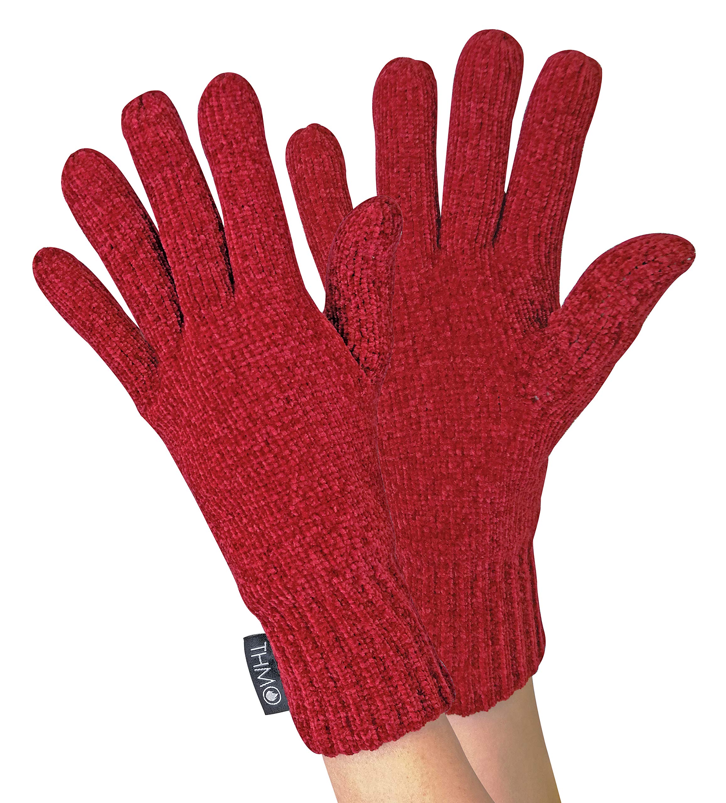 Thmo Women's Burgundy Outdoor Chenille 3M Fleece Lined Winter Gloves In