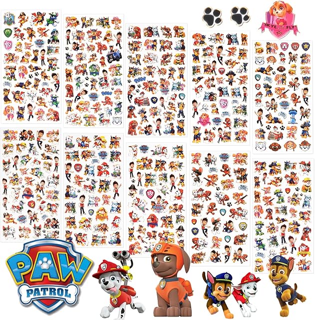 10 Sheets Paw Patrol Stickers For Kids Stickers 300+ Children Stickers ,Party Bag Fillers For Kids
