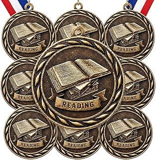Kenning 15 Pack Vintage Award Medals 2 Inch Reading Award Medals with Neck Ribbons Student Honor Trophy Gift Prizes for Scholastic Competitions Book Lovers