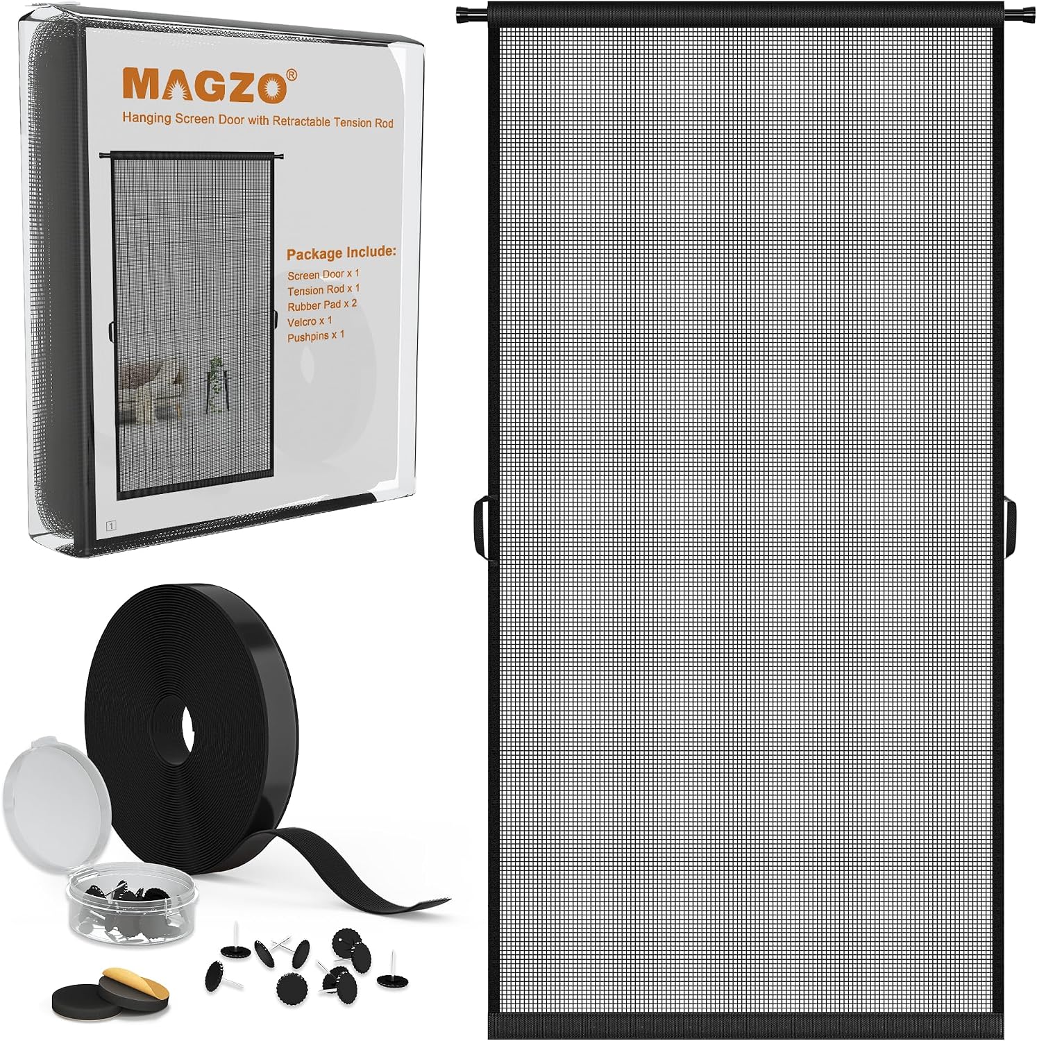 Hanging Screen Door Curtain, Fits 32"x80" Door (Mesh Size 34''x81''), Gray