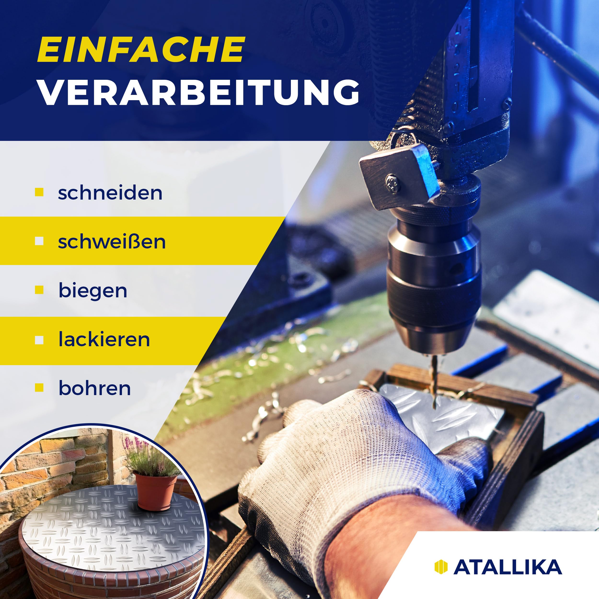 ATALLIKA Riffelblech Alu Rund DUETT – 800 Mm, 3,5/5 Mm Dick, 2-Tränen-Struktur, Rutschhemmend, Wetterfest, Made In Germany