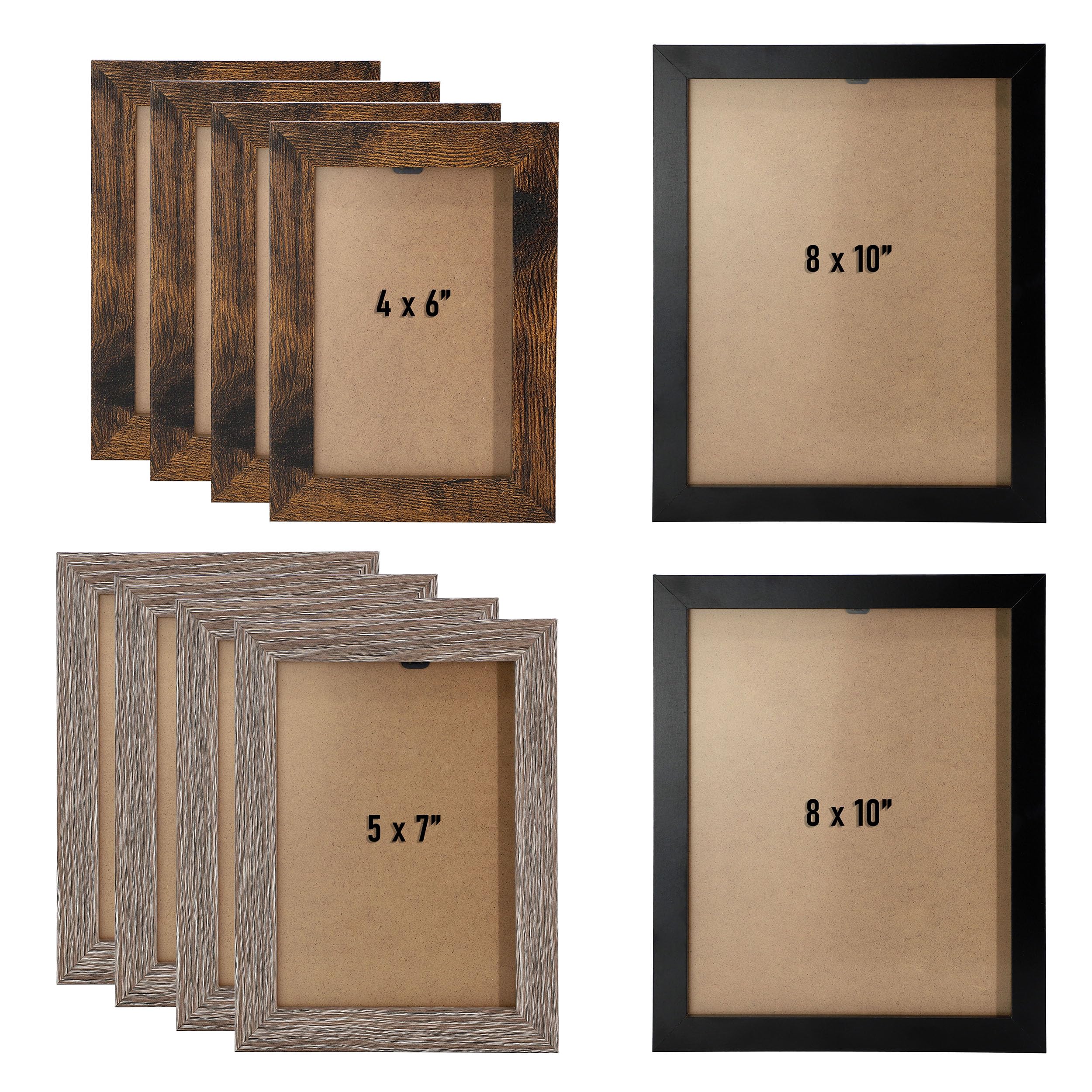 Elama 10-teiliges Holz-Bilderrahmen-Set – verschiedene schwarze & braune Rahmen für Galeriewand, Tischplatte und Wanddisplay – enthält mehrere Größen für Fotos
