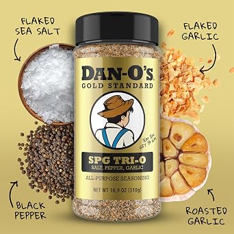 Dan-Os SPG Tri-O Seasoning Salt, Pepper & Garlic Blend Medium Bottle Premium All Purpose SPG for Steak, Chicken, Seafood & Veggies