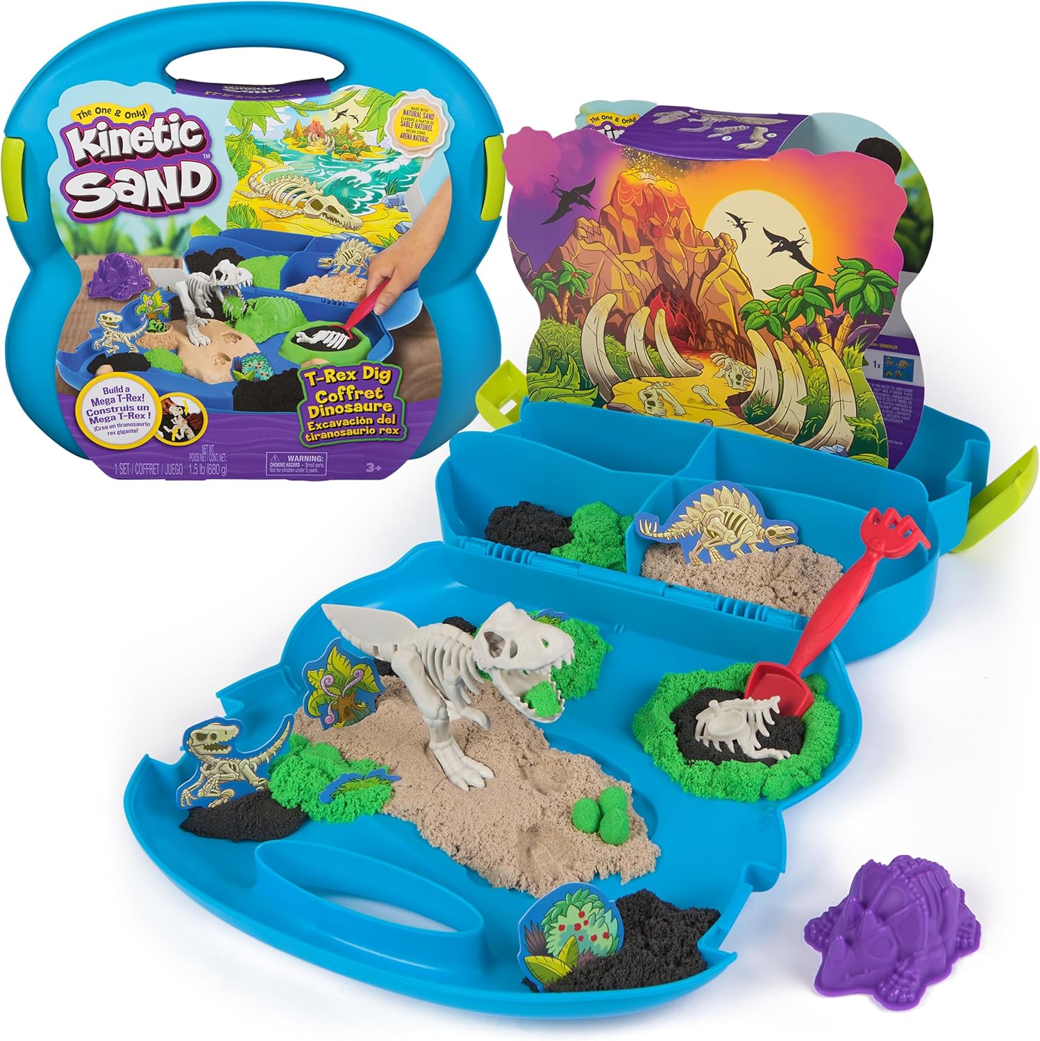 Kinetic Sand, T-Rex Dig Set with 1.5lbs Play Sand & Tools