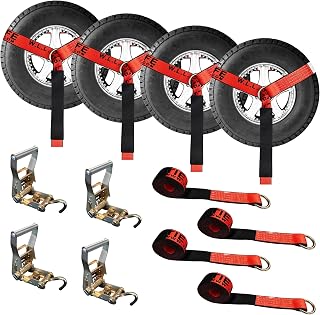 4PK 2" x 10' Car Tie Down Strap w/J Hook Lasso Style Tire Straps, Red