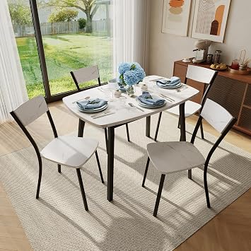5 Piece Dining Table Set for 4, 43.3-Inch Kitchen Table and Chairs Set of 4 with Storage Rack, MDF Square Dining Room Table Set with Rounded Corners,, Space-Saving for Apartment Home -Rustic