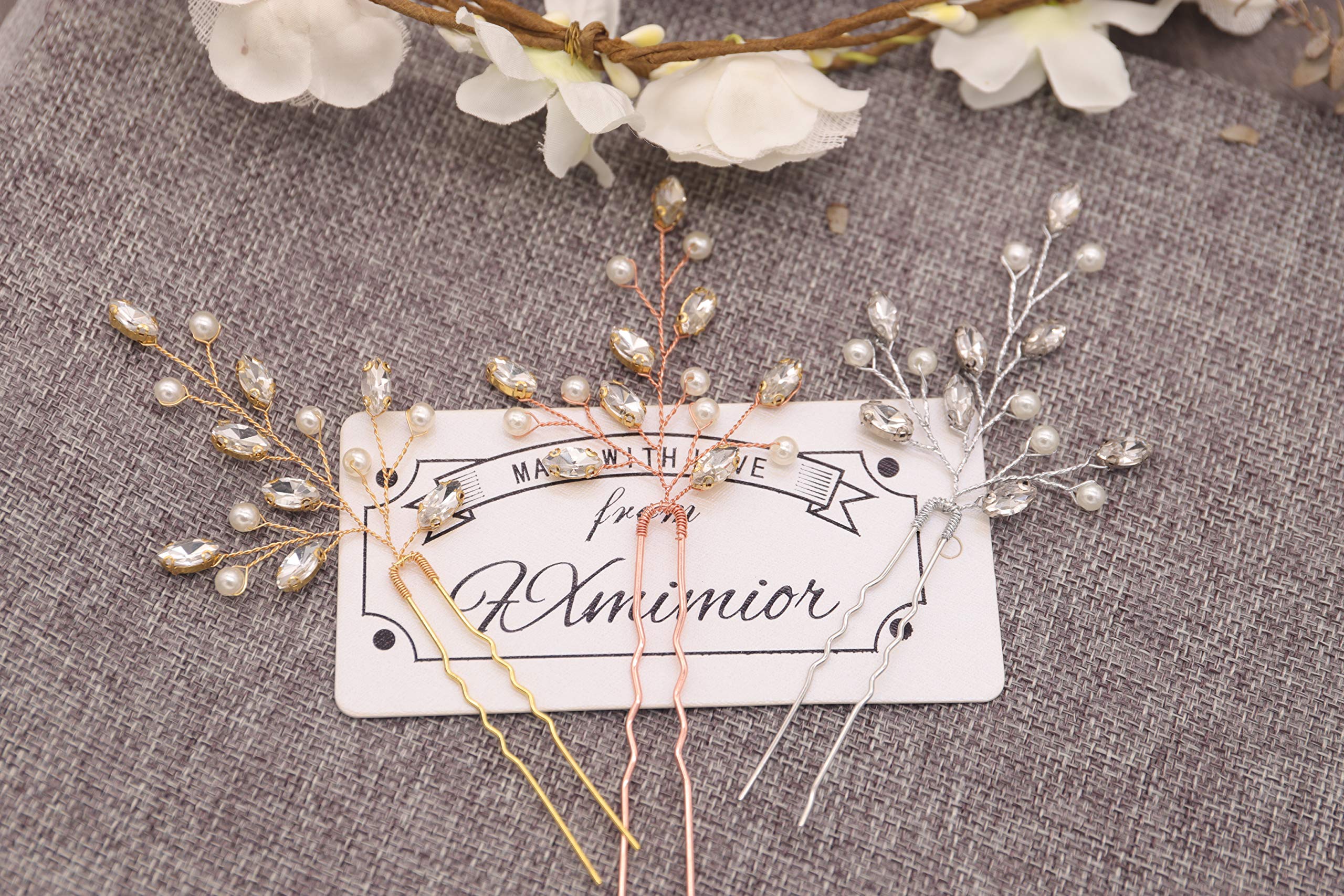 FXmimior Bridal Women Gold Leaves Vintage Wedding Party Crystal Rhinestone Bridal earrings, wedding earrings, antique gold leaf and  main image 4