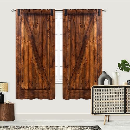 Miniatura 9 de Cortina opaca de madera para puerta de granero para dormitorio de niños, con bolsillo para barra, cortina opaca moderna para puerta de granero