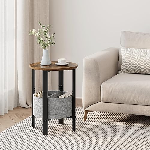 Miniatura 8 de Vagusicc Mesa auxiliar redonda pequeña, mesa auxiliar con cesta de almacenamiento, juego de 2 mesas auxiliares de media redonda, mesa de noche de
